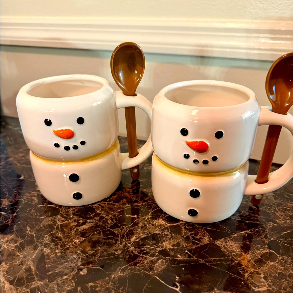 Marshmallow Snowman matching hot chocolate mug set